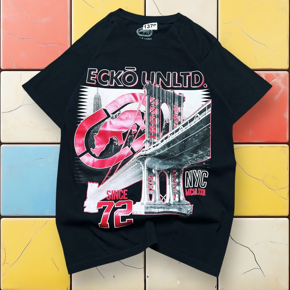 Vintage Ecko Unltd NYC T-Shirt Y2K Men S Black Manhattan Bridge Rhino Streetwear
